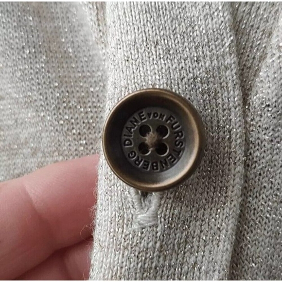 Diane Von Furstenberg DVF Longline Cardigan Jacket Sweater Metallic Size L - Picture 9 of 12